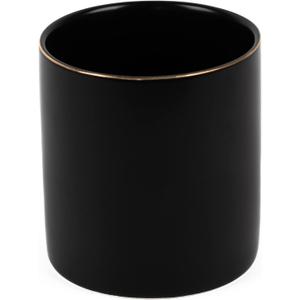 HANKOR Ceramic Pencil Holder for Desk - Cute Gold Trim Pen Aesthetic Makeup Brush Cup Holder Organizer for Desktop Storage Stationery Office Home Supplies, Black
