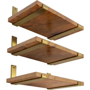LEOPO 12 inch Shelf Bracket for DIY Floating Shelf, 1/5 inch Thick Heavy Duty Bracket, 5 Pack, Golden