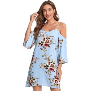 Milumia Women's Boho Cold Shoulder Floral Print Kimono Sleeve Tunic Dress (XL)