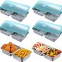 4PCS Metal Snack Containers with Lids, Reusable Stainless Steel Double Compartment Snack Box, Grab and Go Food Containers Compartment box with Lids For Travel and Outdoor Camping