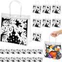 24Pcs Halloween Clear Plastic Gift Bags with Handle - Large Reusable Transparent PVC Party Favor Bags PVC Treats Goodie Gift Wrap Bags Bulk for Halloween Party School Events, 7.9 x 7.9 x 3.15 Inches (Black)