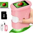Kids Microscope Digital 1000X Zoom, Mini Pocket Handheld Microscope Portable Travel Toys, HD Photo & Video with 8GB SD Card, Christmas Birthday Gifts for Girls, STEM Toys for Toddlers Age 3-8 (Pink)