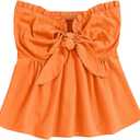 SOLY HUX Women's Frill Trim Tie Front Tube Top Sleeveless Strapless Ruffle Summer Tops, Plai Orange, Small