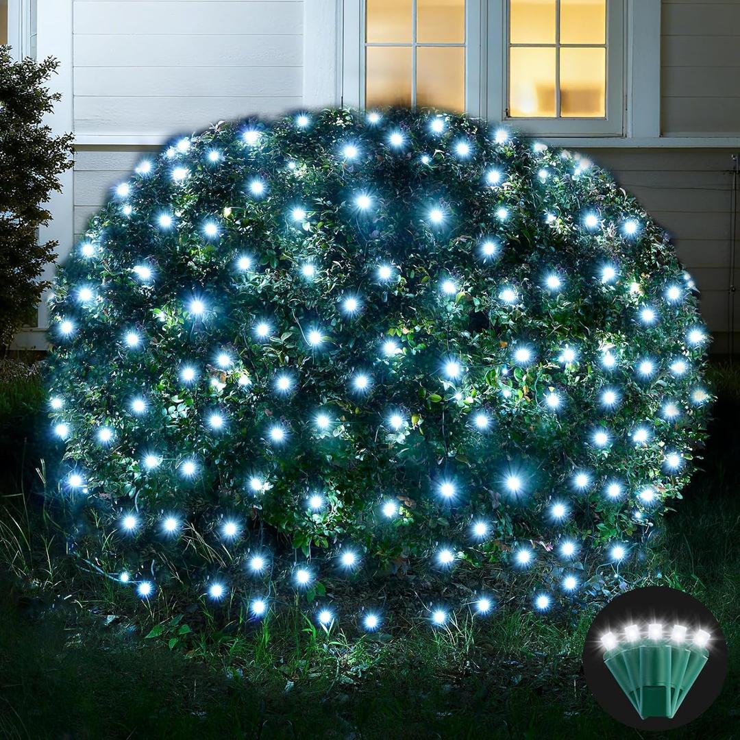 Led Net Lights Christmas Lights Outdoor 200Leds 9ft x 6ft Upgraded White Christmas Net Lighting, Waterproof 5mm LED Wide Angle Outdoor Indoor Mesh Net Light for Trees, Bushes, Shrubs Decorations