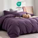 JELLYMONI 100% Washed Cotton Duvet Cover Queen – Soft, Breathable Linen-Look Bedding with Natural Wrinkle Texture, Button Closure, 3-Piece Set (Iris Purple, 90"x90")