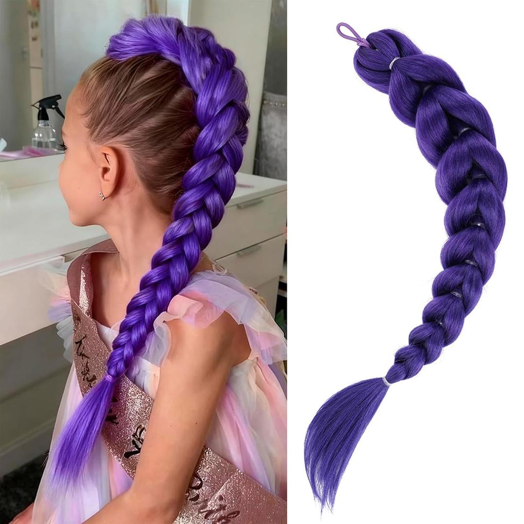 Getgal 24 inch Purple Braids Ponytail Hair Pre Braiding Hair with Tie Synthetic Purple Hair Extensions for Halloween Costume Cosplay24inch Braids Ponytail
