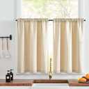 jinchan Faux Linen Kitchen Curtains 24 Inch Length Farmhouse Tier Curtains Privacy Cafe Light Reducing Short Window Drapes for Bathroom Laundry Room Rod Pocket 2 Panels Light Tan