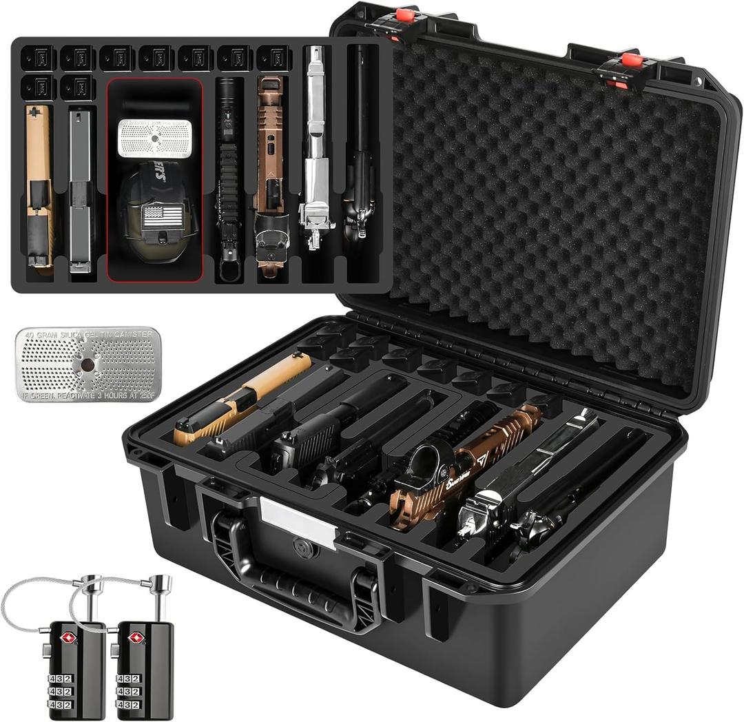 Gun Pistol Case for Multi Handguns - Holds Multiple Hand Guns Case & Magazines, Pre-cut Waterproof Carrying Hard Shell Pistol Case for Pistols, Storage Box for Beretta, Smith and Wesson, for Glock