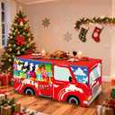6 FT Christmas Red Truck Tablecloth Xmas Truck Table Cloth Washable Fabric Polyester Rectangle Table Cover for Birthday Winter Christmas Holiday Party Decorations Tablecloths