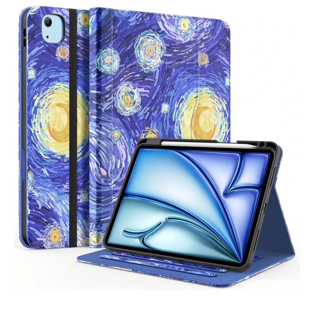 Case for iPad Air 11-inch M3/ M2 (2025/2024), iPad Air 5th/ 4th Generation 10.9'' (2022/2020), iPad Pro 11 (4th/3rd/2nd/1st Gen), Multi-Angle Stand Cover with Pencil Holder, Starry Night