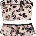 SOLY HUX Women's Lingeries Floral Mesh Sheer Matching Bra and Panty Set Boudoir Outfits Nightwear 2 Piece (Large)