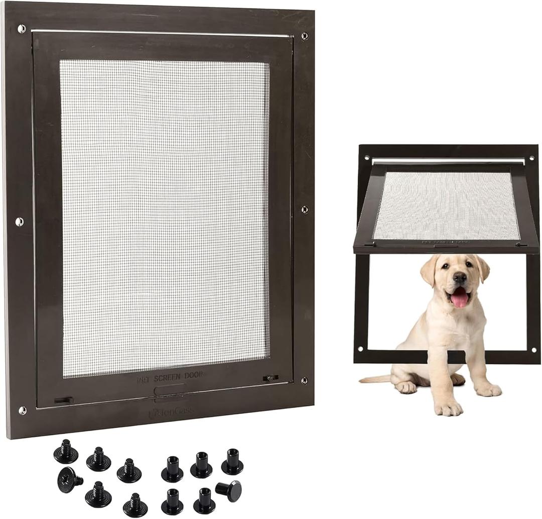 TonGass 7.87" x 9.84" Pet Screen Door Flap Compatible with Doggy Fits Dogs & Cats Under 30 Lbs, Small Dog Doors Flaps, Cat Screen Window Door Flap for Exterior Porch Screen and Window Screen - Brown