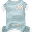 KYEESE Dog Pajamas Striped Pet Jumpsuit Soft Doggie Jammies Lightweight Onesie 4 Legs PJS Stretchable Dog Pajamas Breathable Costumes Comfortable Sleepwear for Small Dogs,Green Striped, X-Large