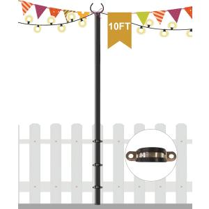 10 FT Outdoor String Light Pole Stand for Deck Fence or Patio Railing, Adjustable Globe Patio Light Post for Hanging Outside Decorate Lighting, 1 Pack