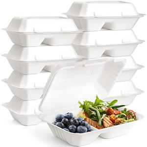 Elsjoy 90 Pack 9"x 6" Clamshell Take Out Containers, 2 Compartment Compostable Hinged Food Containers Disposable To Go Boxes, Sugar Cane Takeaway Boxes for Restaurant, Party, Microwave Safe