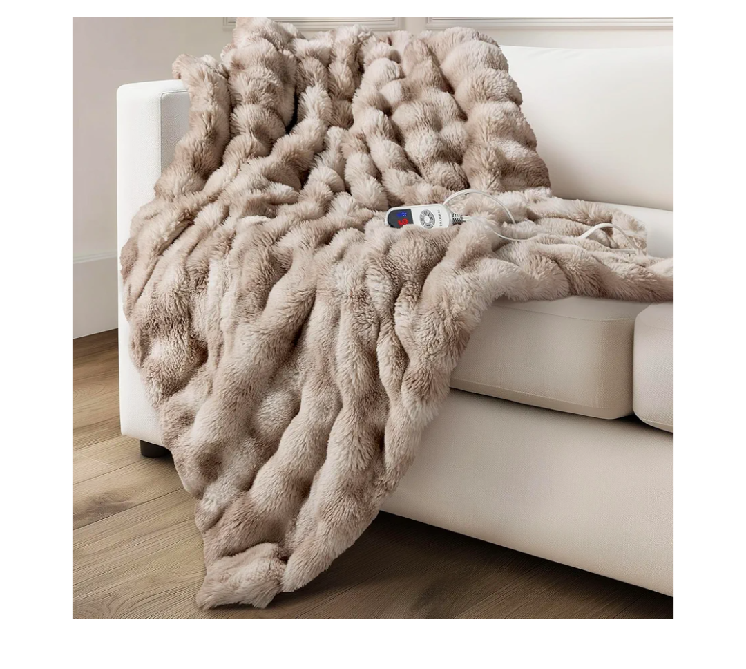 Electric Heated Blanket for Girls & Women, Soft & Luxurious, Faux Rabbit Fur Heating Throw Blankets, 6 Heat Settings, Overheat Protection, Quick Heating, Memory Function, Gift-Ready Design, 50"x60"