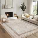 GarveeHome 8x10 Large Washable Area Rug Modern Bordered Rug Distressed Geometric Floor Carpet, Soft Non Slip Rug, Low Pile Non Shedding Rug, Indoor Brown Rug for Bedroom, Living Room