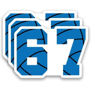 (3Pcs) Blue Volleyball 67 Stickers Funny Six Seven Gen Alpha Meme 6 7 Numbers Vinyl Decal for Coach, Player, Teens Fans, Waterproof Sticker for Water Bottle Laptop Scrapbook Phone Case, 3" x 2.1"