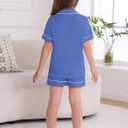 Veseacky Girls Soft Pajamas Toddler Kids Pjs 100% Cotton 2 PCs Pyjamas Short Sleeve Pjs Pants Set Blue 4t 5t