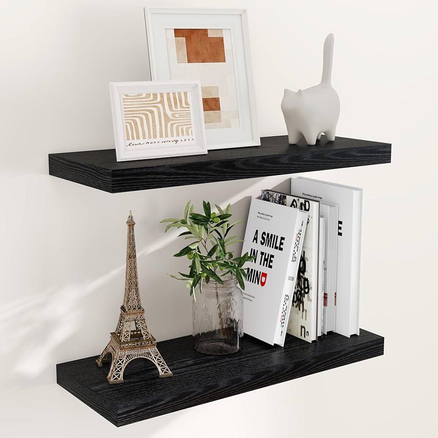 Fun Memories 8 Inch Deep Floating Shelves, Rustic Wood Floating Shelf Wall Mounted, 24 x 8 Wall Shelves Set of 2, Deep Floating Shelves for Bathroom, Living Room, Kitchen