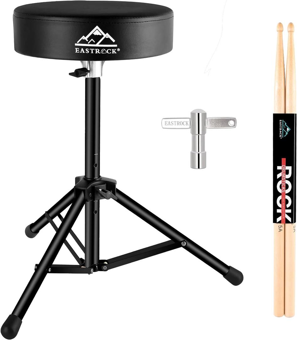 EASTROCK Drum Throne Universal Adjustable Height Drum Stools, Padded Drum Seat Stool Portable Folding Drum Chair with Anti-Slip Feet for Adults Kids Drummers