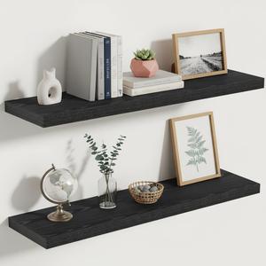 Vivelove 10 Inch Deep Floating Shelves 30x10 Set of 2, Black | Easy Install With Hardware, Invisible Brackets, Bathroom Bedroom Living Room Kitchen, No Sagging, For Display and Storage