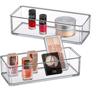 Amazing Abby - Glamour - 2-Pack Acrylic 1-Compartment Makeup Organizer, Transparent Plastic Lipstick Holder, Perfect Bathroom Vanity Storage Solution for Lipsticks, Nail Polishes, and More