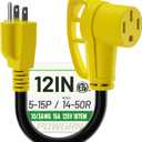 RV 50 Amp to 110 Adapter 12 inch, Heavy Duty 10/3 Gauge RV Electrical Adapter, NEMA 5-15P Male to NEMA 14-50R Female, STW 10AWG 15A 125V 1875W, Black-Yellow, ETL Listed