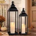 Large Candle Lanterns Set of 2, Black Lanterns Decorative Indoor Outdoor