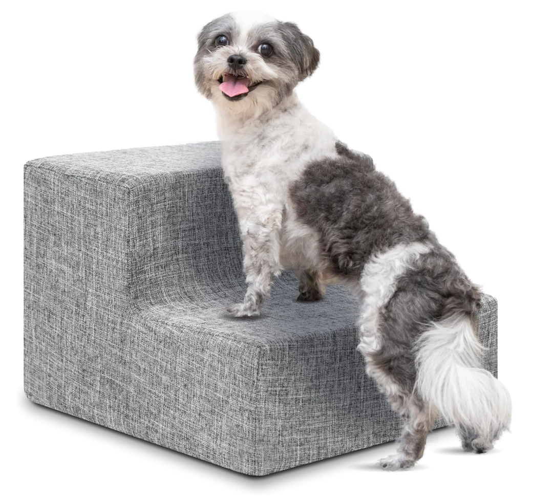 Best Pet Supplies Dog Stairs & Steps - Foam Steps for Small Dogs & Cats, Non-Slip Indoor Balanced Pet Step Support, Dog Ramp, No Assembly, Ash Gray Linen, 2-Step (12-inch Height)
