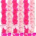 Colorful Feather Boas 6 Packs, 6.6ft Turkey Boas for Women for Bachelor Party Halloween,with Heart Sunglasses (3 Pink & 3 Hot Pink)