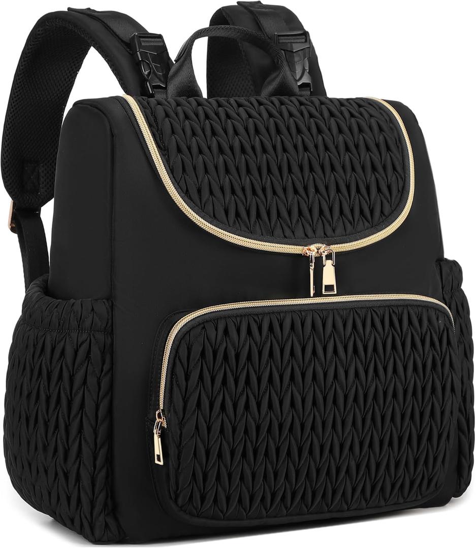 Lightweight Diaper Bag Backpack with Stroller Clips, Insulated Pockets, Baby Shower Essentials (Fashion, Black-lightgold)