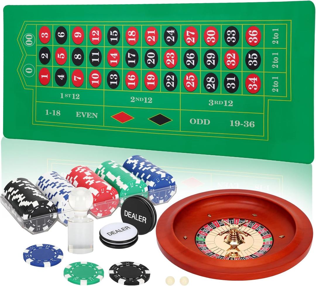 Luxurious Roulette Wheel Game Set,11 inches Soild Wood Casino Grade Roulette Game SetRoulette Wheel can be Very Quiet and Smooth Rotation, Perfect for Night Family Games and Professional use