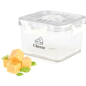 Cheese Container for Refrigerator, Cheese Keeper with Airtight Lid and Time Recording, Cream Block Shredded Cheeses Storage Box, Sliced,Grated, Cheddar Cheeses Box For Fridge, kitchen Organizer
