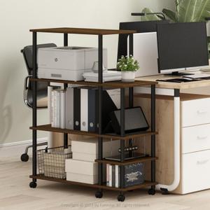 Furinno Turn-N-Tube 4-Tier Wide Toolless Multipurpose Printer Stand Display Storage Shelf with Wheels, Columbia Walnut/Black, Size: 3-Tiers Storage (Large)