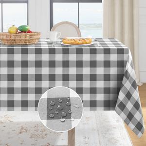 Softalker Gingham Checkered Square Tablecloth - Waterproof Buffalo Plaid Table Cloth Stain Resistant Washable Table Cover for Picnic/Camping/Outdoor - Grey and White, 54 x 54 Inch
