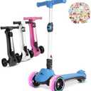 3 Wheel Electric Scooter for Kids, Folding Kick Scooter w/150W Motor, Thumb Accelerator, 3 Adjustable Height, 5Mph Speed, Flashing Wheels & Deck, Sticker, Self-Balancing Toys for Boys, Girls