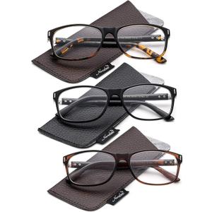 Newbee Fashion 3 Value Pack Bifocal Reading Glasses Rectangle Frame Unisex Bi Focal Reading Glasses 1.50 with Pouches