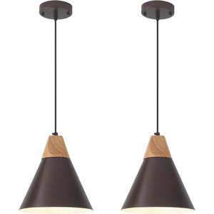 SESIMENT Farmhouse Pendant Light, Brown Pendant Light 2 Packs 9.4inch, Kitchen Pendant Lights, Pendant Lights Kitchen Island for Kitchen, Bedroom, Bar