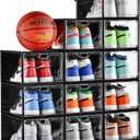 INSTY 12 Pack Large Shoe Storage Box, Clear Shoe Storage Organizer with Magnetic Door, Stackable,Shoe Containers For Display Sneakers, Easy Assembly, Fit up to US Size 12, Transparent