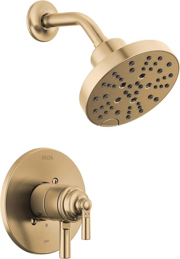 Delta Faucet Saylor 17 Series Gold Shower Valve Trim Kit with H2Okinetic Shower Head, Delta Shower System, Shower Faucet Set, Shower Head and Handle, Champagne Bronze T17235-CZ (Valve Not Included)