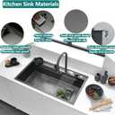 Waterfall Kitchen Sink, Top Mount/Drop-In Black Stainless Steel Single Bowl Workstation Sink, Large 3-in-1 Modern Multifunctional Kitchen Sink for Washing, Draining & Cutting (Black, 27 * 18in)