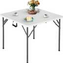 FDW 34" Folding Card Table Plastic Table Portable Square Height Dining Table Perfect for Party and Parties Backyard Events, White