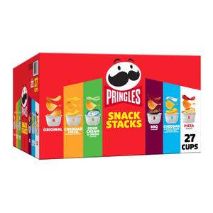 Pringles Potato Crisps Chips, Snack Stacks, Lunch Snacks, Office and Kids Snacks, Variety Pack (27 Cups) (19.5 Ounce (Pack of 1)), Best By: 02/17/26