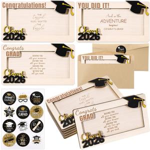 6 Set Graduation Money Holder 2026 Wooden Money Holder with Envelope Class of 2026 Congrat Grad Card Sleeve for Seniors High School College Graduation Gift Cash Box for Party Supplies(Black)