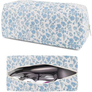 Hair Tools Travel Carrying Bag, Cute Quilted Floral Hair Tools Travel Bag for Shark Flexstyle Carrying Case Portable Shark Air Wrap Dryer Case Flat Curling Iron Organizer for Women (Blue)