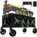 48"L Collapsible Wagon Cart Foldable, 560LB Weight Capacity 300L Heavy Duty Folding Beach Wagon with All-Terrain Big Wheel, Utility Wagon for Grocery, Shopping, Garden, Sports, Camping, Black (Balck)