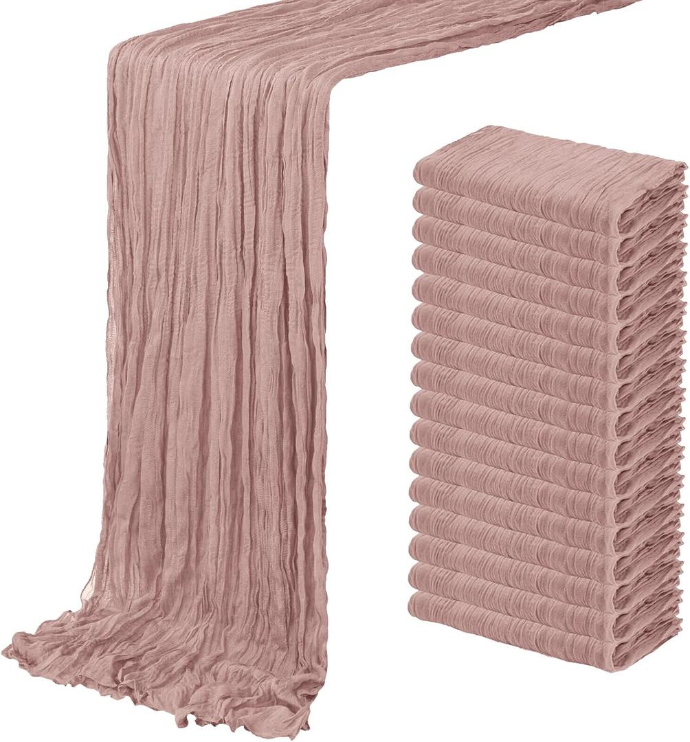 16 Pack Dusty Pink Cheesecloth Table Runner 20 x 120 inch Gauze Table Runners 10 FT Long,Semi Sheer Cheese Cloth Fabric Table Runner Bulk for Wedding,Party,Baby Shower,Bridal Shower Decoration