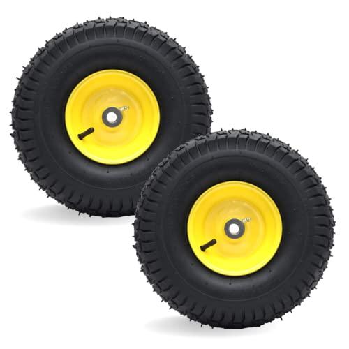 (2 Pack) AR-PRO Exact Replacement 15" x 6.00-6" Front Tire and Wheel Assemblies for John Deere Riding Mowers - Compatible with John Deere 100 and D100 Series - 3” Centered Hub and 3/4” Bushings