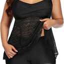 Aqua Eve Women Plus Size Tankini Swimsuit Two Piece Flowy Swimdress Bathing Suits with Shorts (Black, 18W/ 2XL)